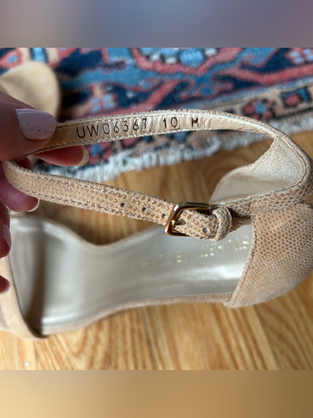 Stuart Weitzman Nudist Embossed Nude Leather Ankle Strap Sandals Heels 10M NWOB - Picture 4 of 7